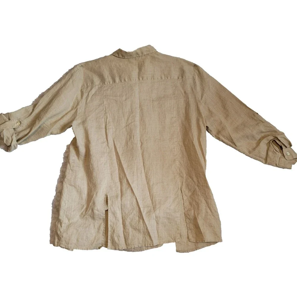 Jordan Blouse Women 16W Brown Linen Pockets Adjustable Sleeves Office Travel - Picture 5 of 10